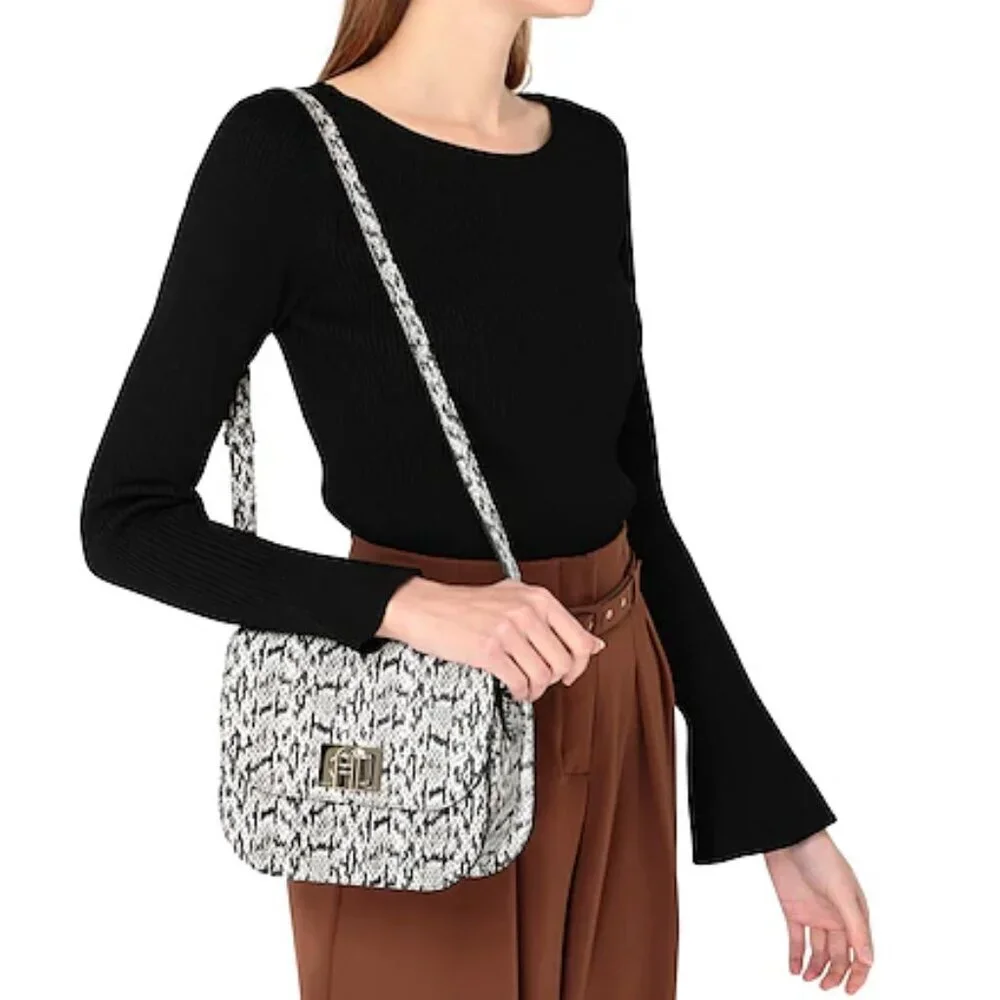 NWT！NEW！Furla 1927 Shoulder Bag Snakeskin Print Leather Made In Italy Women